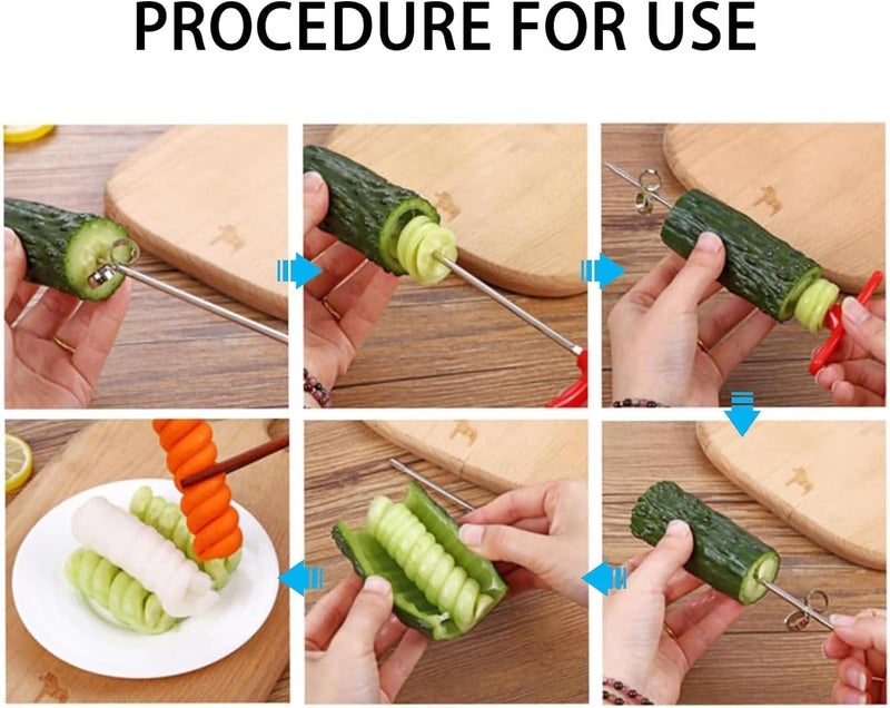 WinldMonmo Red Spiral Slicer Radish Potato Spiral Cutter, Vegetables Fruits Spiral Twist Knife Scroller, Stainless Steel Magic Scroller Graters, Peelers and Slicers - Image 3